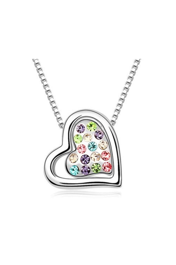 KATGI Fashion 18K Gold Plated Austrian Crystal 3D Love Heart Pendant Necklace