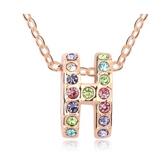KATGI Fashion 18K Gold Plated Letter H Austrian Crystal Pendant Necklace