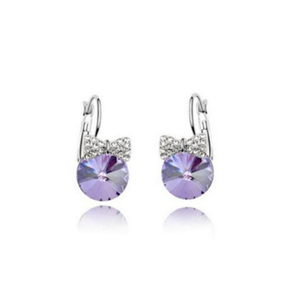KATGI Fashion 18K White Gold Plated Beautiful Bow-knot Star Austrian Purple Crystal Earrings