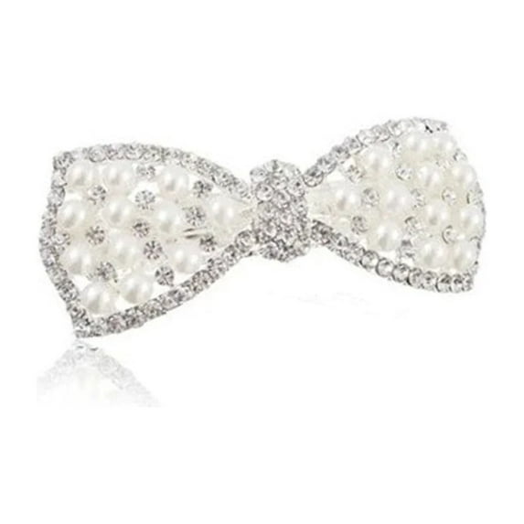 KATGI Fashion 18K White Gold Plated Butterfly Knot Austrian White Crystal Hairpin