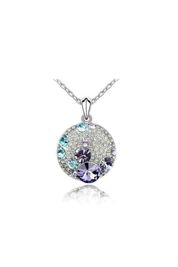 KATGI Fashion 18K White Gold Plated Happy Micky Austrian Purple Crystal Pendant Necklace