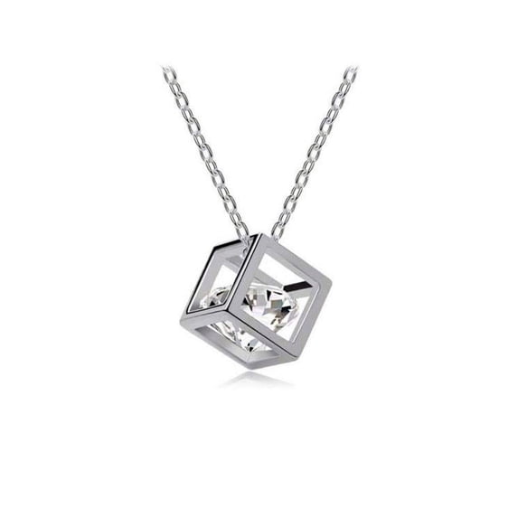 KATGI Fashion 18K White Gold Plated Lucky Magic Cube Austrian Crystal Pendant Necklace