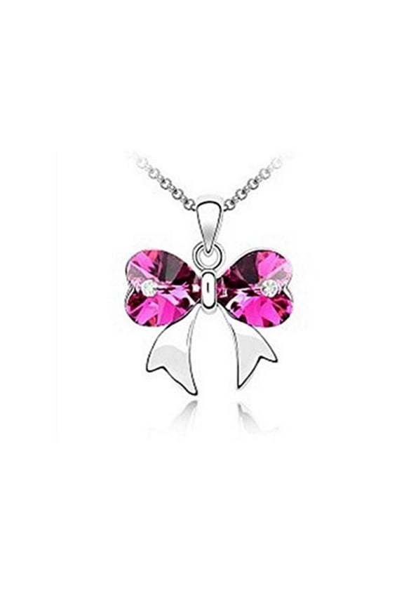 KATGI Fashion 18K White Plated Custom Heart of Love Austrian Crystal Bow Pendant Necklace