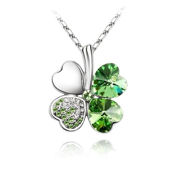 KATGI Fashion Austrian Crystal Lucky Charm Four Leaf Clover Pendant Necklace