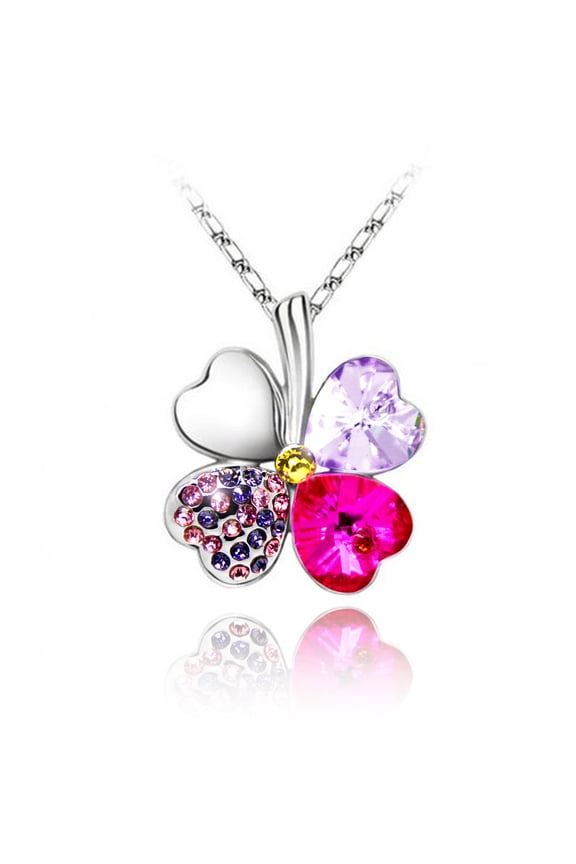 Fashion Austrian Crystal Lucky Four Leaf Clover Pendant Necklace