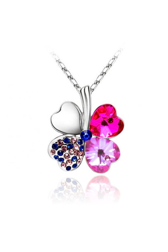 Fashion Austrian Crystal Lucky Four Leaf Clover Pendant Necklace