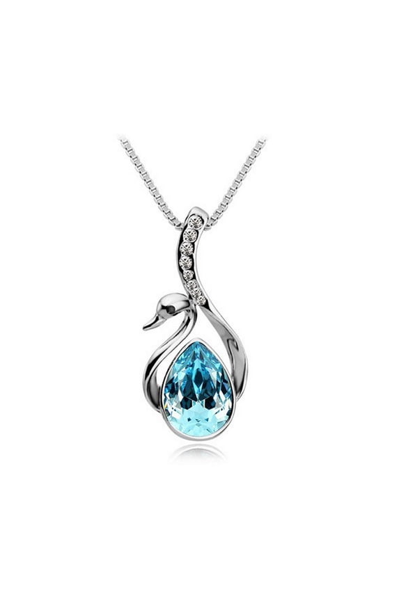 KATGI Fashion Autumn Swan Crystal Pendant Necklace in Ocean Blue