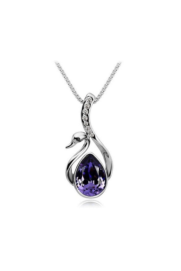 KATGI Fashion Autumn Swan Crystal Pendant Necklace in Purple