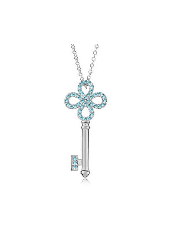 KATGI Fashion Crystal Key Pendant Necklace in Ocean Blue
