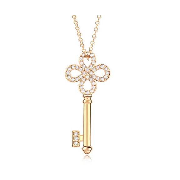 KATGI Fashion Crystal Key Pendant Necklace in White