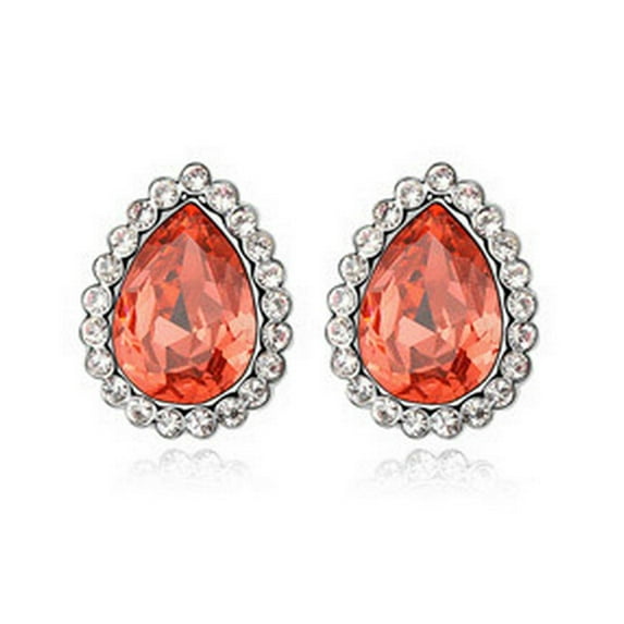 KATGI Fashion Halo Droplet Crystal Stud Earrings in Orange