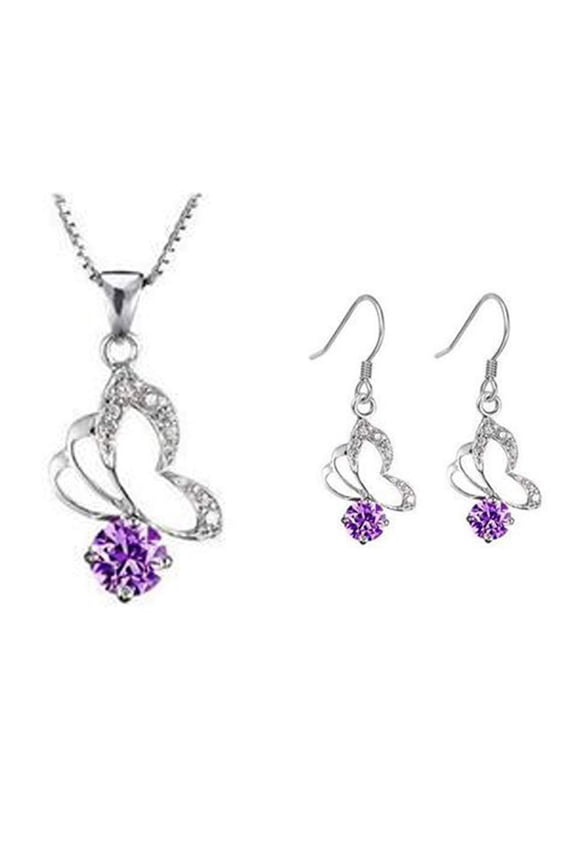 KATGI Fashion Heart of Love Crystals Necklace Earrings Set