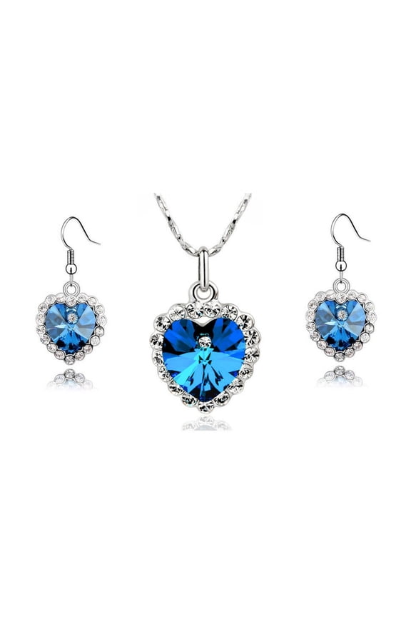 Fashion Heart of The Ocean Austrian Crystal Necklace and Earrings (Set)