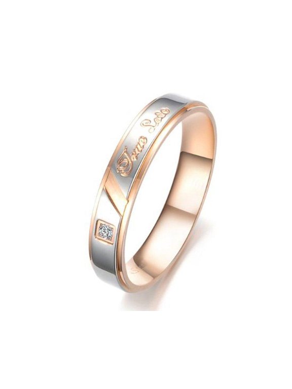 KATGI Fashion Hers 18K Rose Gold Plated True Love Engraving Crystal Cubic Zirconia Band Ring
