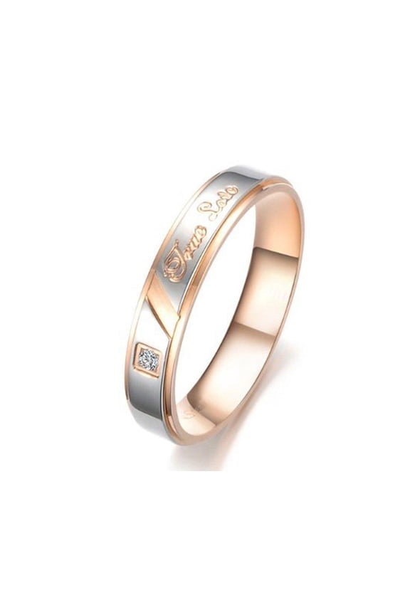 KATGI Fashion Hers 18K Rose Gold Plated True Love Engraving Crystal Cubic Zirconia Band Ring