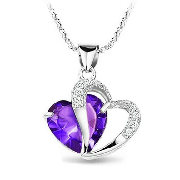 KATGI Fashion Love Forever Amethyst Heart Shaped Pendant Necklace