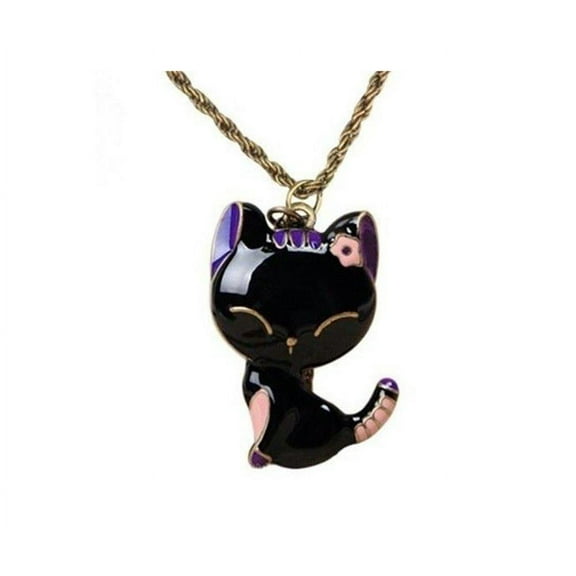 KATGI Fashion Lovely Black Cat Necklace with Shinning Black Paint Finished