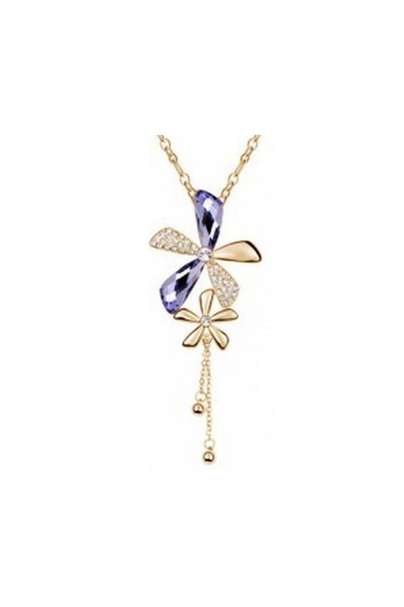 KATGI Fashion Lucky Belle Leaf Crystal Pendant Necklace in Purple