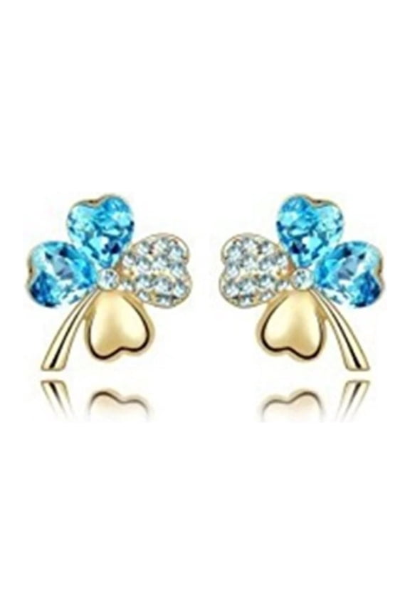 KATGI Fashion My Lucky Charm Golden Beautiful Clover Austrian Crystal Pendant Earring