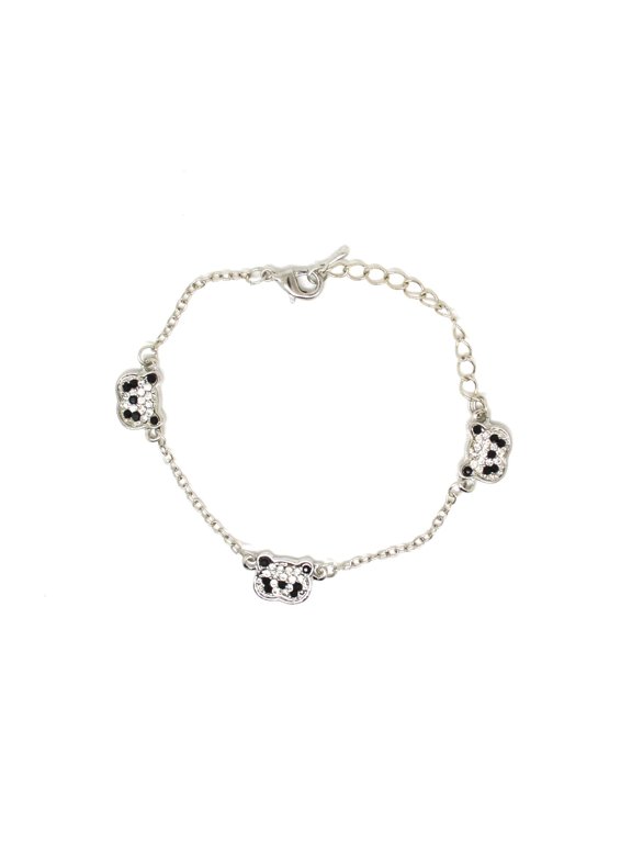 KATGI Fashion Panda Tone Black and Clear Rhinestone Paved Triple Bear Bracelet