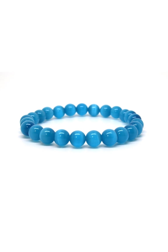 KATGI Fashion Semi Blue Opal Gemstone Birthstone Round Beaded Elastic Bracelet