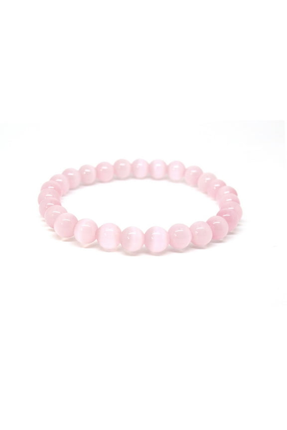 KATGI Fashion Semi Pink Opal Gemstone Birthstone Round Beaded Elastic Bracelet