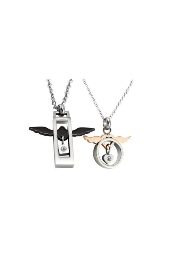 KATGI Fashion Titanium Steel Couple Angel Wings Lover Pendant Necklaces (Set of 2)