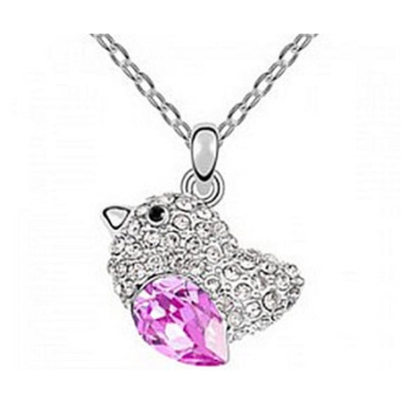 KATGI Fashion Twitter Bird Crystal Pendant Necklace in Rose