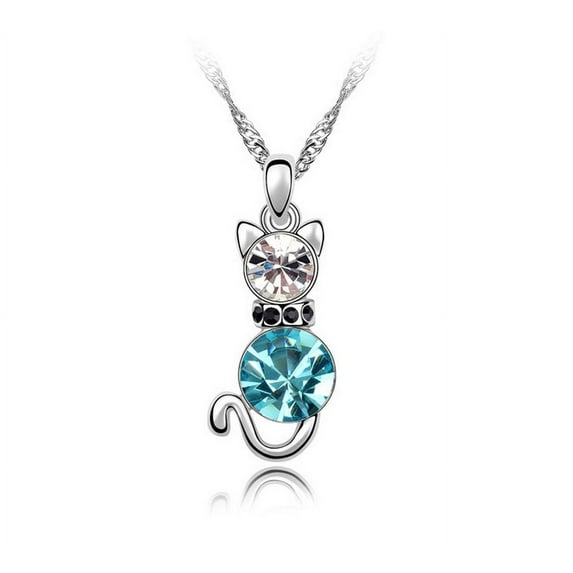 KATGI Fashion White Gold Plated Crystal Cat Pendant Necklace