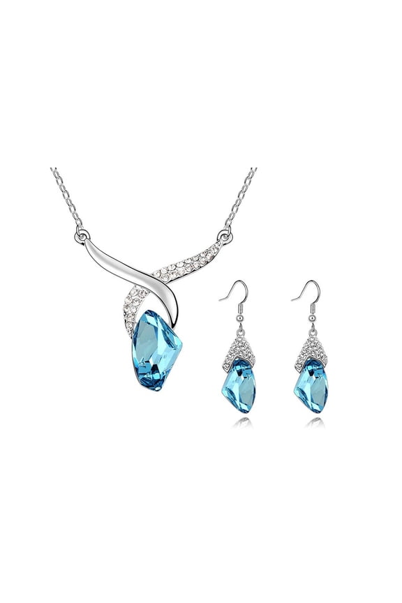 KATGI Fashion Women Sky Blue Crystal Necklace and Earrings Set