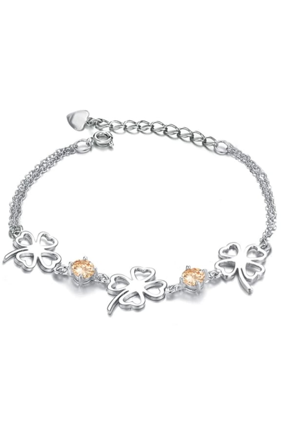 KATGI Fashion Yellow Crystal Lucky Charm Clovers Bracelet