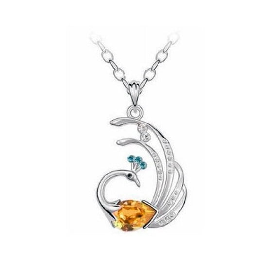 KATGI White Gold Plated Rhinestone Colorful Flash Drill Phoenix Crystal Pendant Necklace