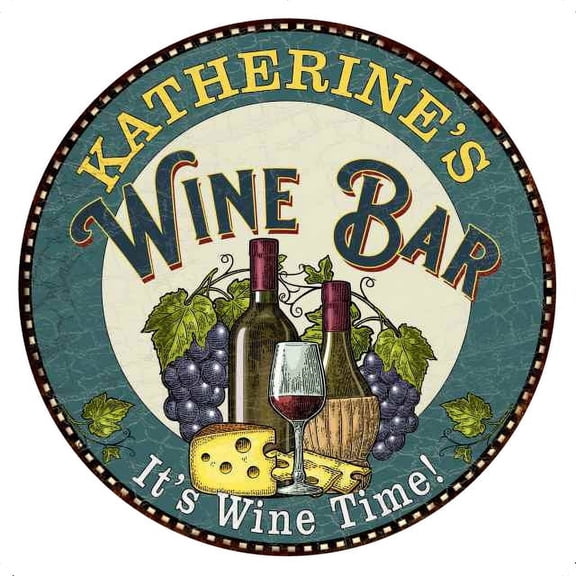 KATHERINE'S Wine Bar 12" Gift Round Green Metal Sign Decor 200120043483