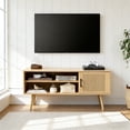 thumbnail image 1 of KATHY&BOB Modern TV Stand for 32-50 Inch TV, Media TV Console Table with Storage Cabinets and Adjustable Shelf, Solid Wood Feet, Natural, 1 of 11