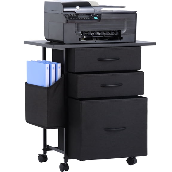 KATHY&BOB Printer Stand with 3 Fabric Drawers, Mobile File Cabinet, Desk Table Cabinet Fits A4 Letter Size, Home Office Furniture, Black