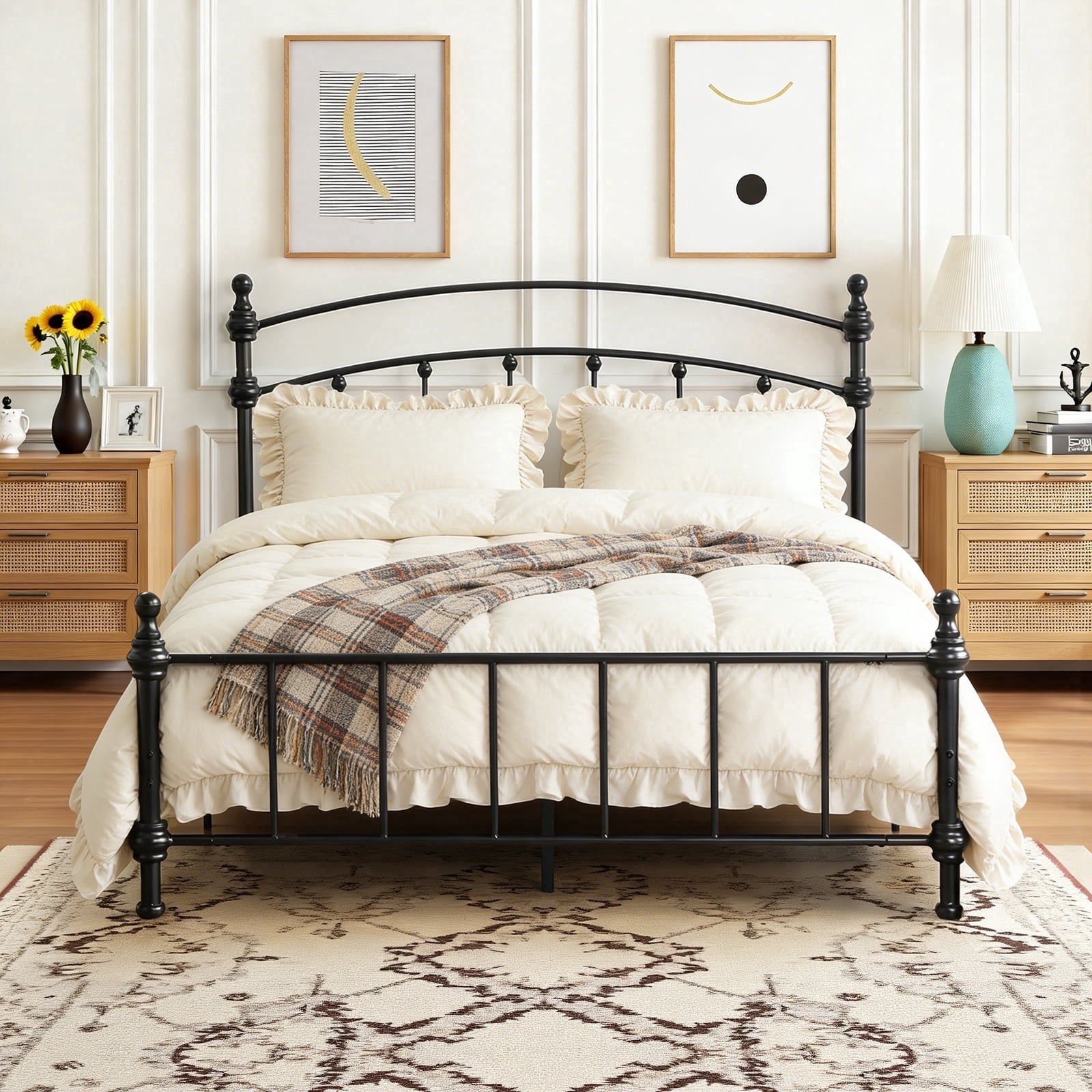 KATHY&BOB Queen Size Metal Bed Frame with Arched Headboard, Retro Luxury Roman Column, Sturdy Heavy Duty Bed Frame with Storage Space Under-bed, Easy Assembly, No Box Spring Needed (Arched, Queen)
