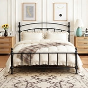 KATHY&BOB Queen Size Bed Frame with Headboard & Footboard, Metal Bed Frame with Vintage Victorian Roman Column Design, No Box Spring Needed, Arched