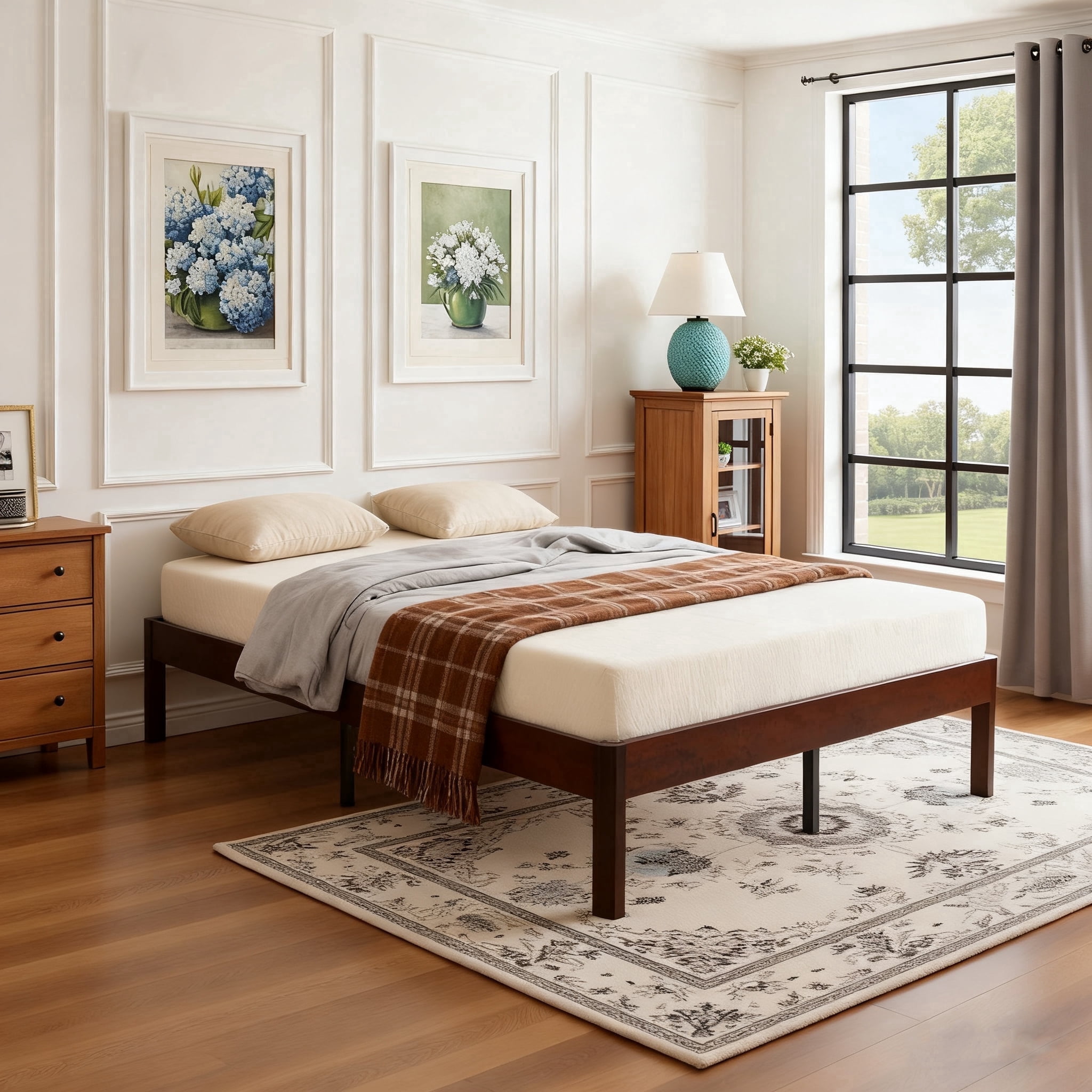 KATHY&BOB Queen Size Wood Platform Bed Frame with Metal Legs, 14 inch Sturdy Heavy Duty Wood Bed Frames with Wooden Slats, Natural Classic Design, No Box Spring Needed, Easy Assembly