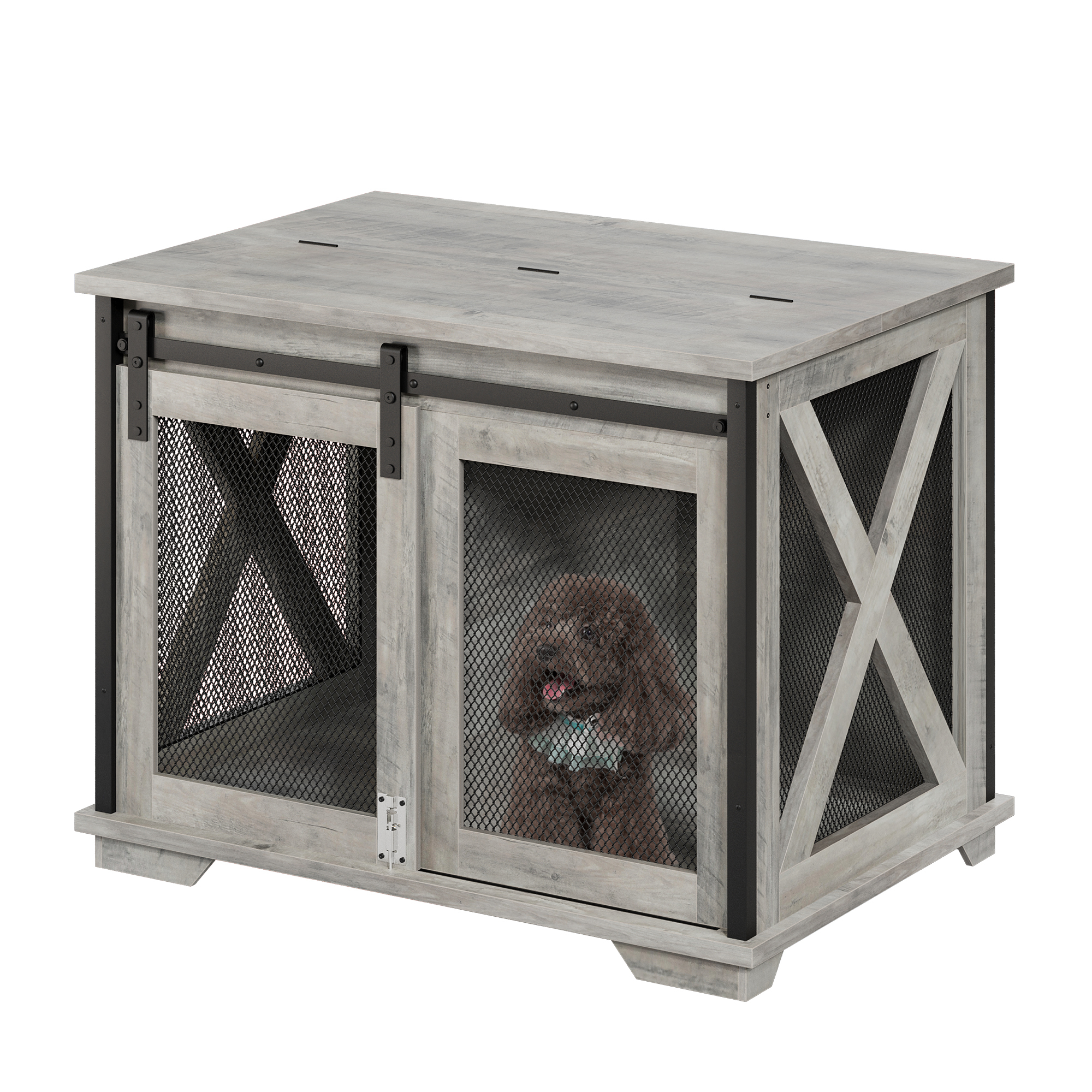 KATIDAP 37'' Sliding Barn Door Dog Crate Furniture with Flip Top and