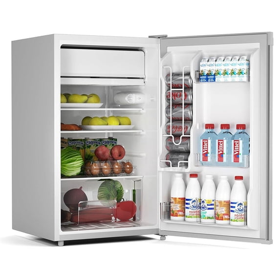 KATIDAP 4.3 Cu. Ft Mini Fridge With Freezer, Single Door Mini Fridge, 7 Settings Adjustable Thermostat, Mini Refrigerator for Bedroom,Rv, Office, Dorm, Gray