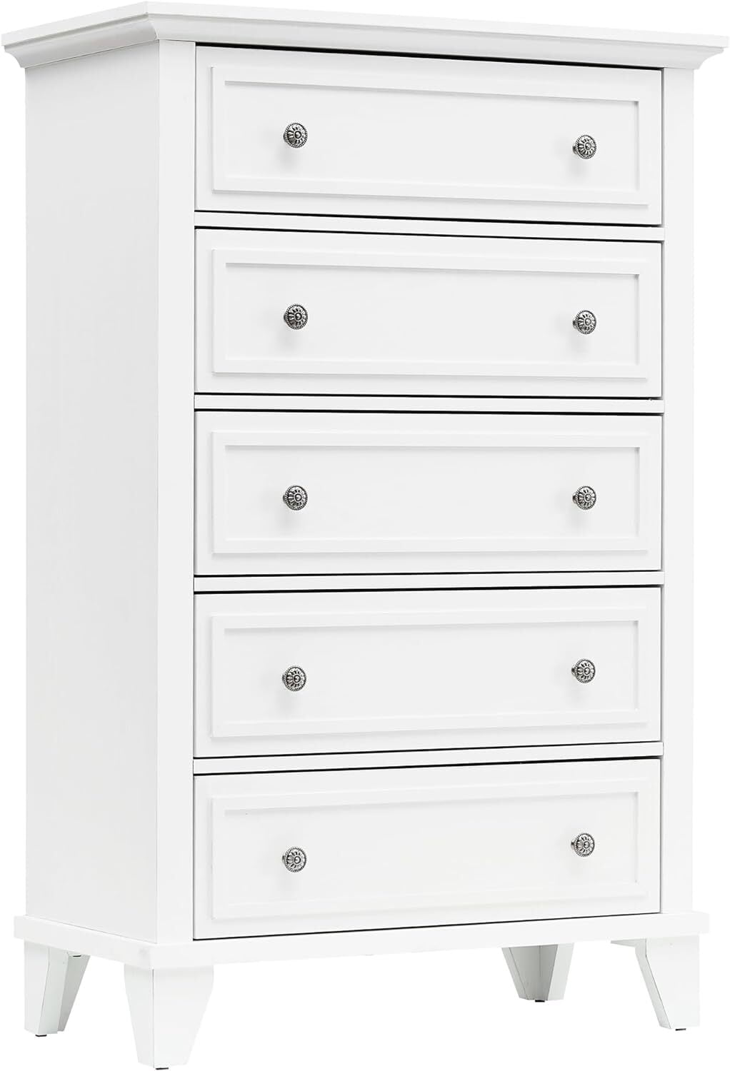 White Farmhouse 5-Drawer MDF Chest with Metal Handles