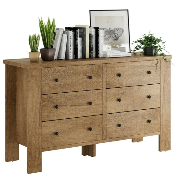 KATIDAP Dresser with 6 Drawers, Chest of Drawers with Deep Drawers, Organizer Units for Clothing Closet, Bedroom, Living Room, Light Brown
