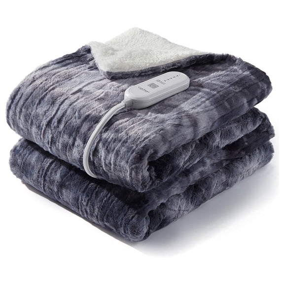KATIDAP Heated Blanket with Dual Control, with 5 Heat Levels & 10 Hours Auto Off, ETL Certified Soft Thicken PV Plush Electric Throw Blanket, Gray Tie-Dye, 62" x 84"