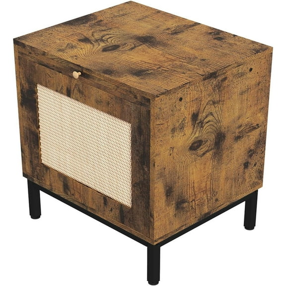 KATIDAP Modern Wood Nightstand,Vintage Bedside Table for Bedroom,Black & Brown