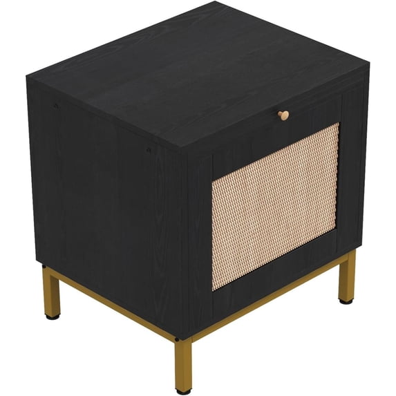 KATIDAP Modern Wood Nightstand,Vintage Bedside Table for Bedroom,Black & Gold