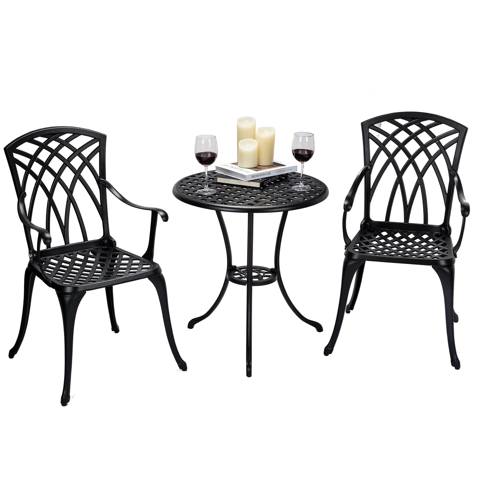 KATIDAP Patio Bistro Set with Umbrella Hole, 3 Piece Cast Aluminum ...