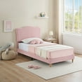thumbnail image 1 of KATIDAP Twin Size Upholstered single bed frame with scalloped headboard, lambswool, firm platform bed, no box spring required, Wooden Slats, Noise Free, Pink, 1 of 7