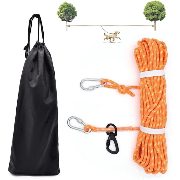KATOLK 50 ft Heavy Duty Dog Run Cable Trolley System with Carrying Case, Up to 300 lb, Reflective