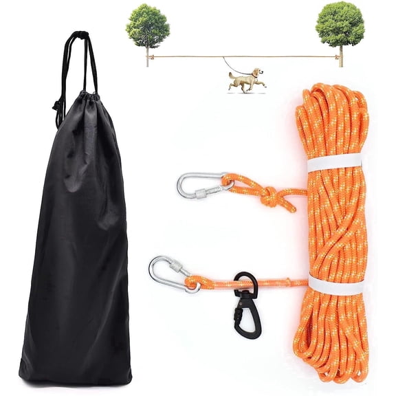 KATOLK 50 ft Heavy Duty Dog Run Cable Trolley System with Carrying Case, Up to 300 lb, Reflective