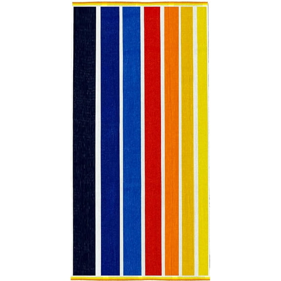 KAUFMAN - Ultrasoft, Plush 100% Combed Ring Spun Yarn Dye Cotton Velour Oversized 30” x 60” Highly Absorbent Quick Dry, Colorful Striped Beach Pool and Bath Towel